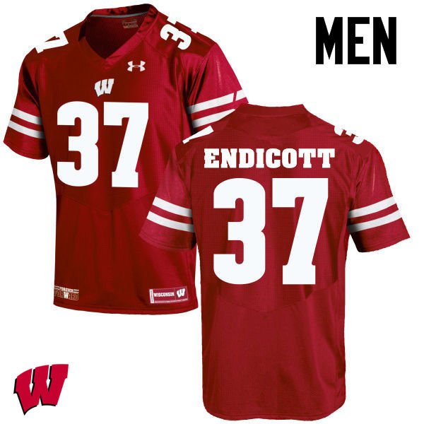 Men Wisconsin Badgers #37 Andrew Endicott College Football Jerseys-Red